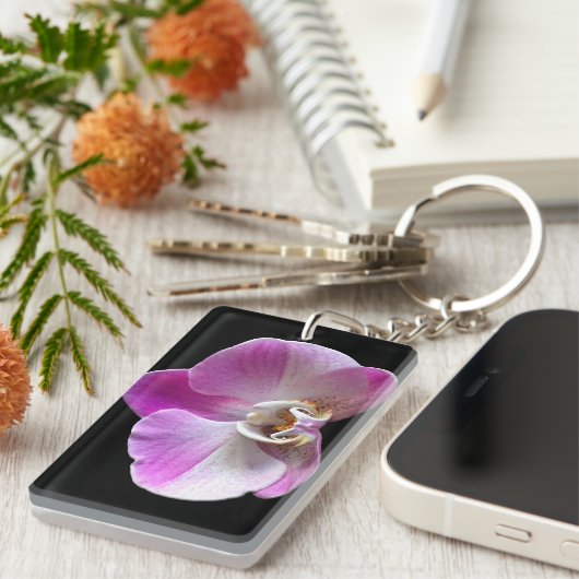 Paarse en witte orchidee sleutelhanger (Voorkant Rechts)