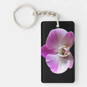 Paarse en witte orchidee sleutelhanger