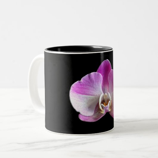 Paarse en witte orchidee tweekleurige koffiemok (Voorkant links)