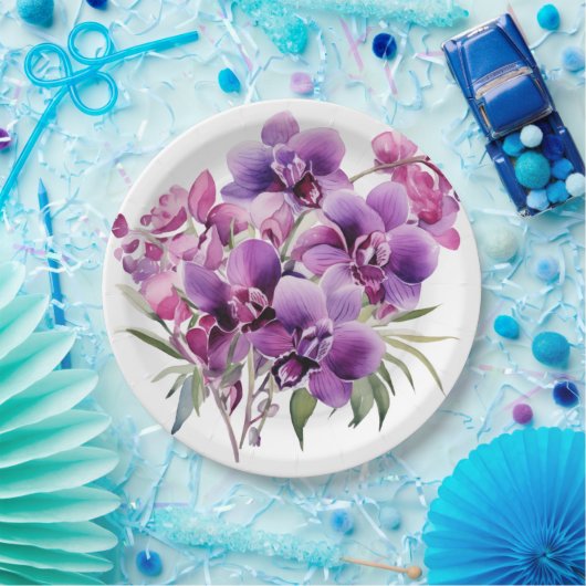 Paarse en witte orchideeën bruiloft papieren bordje (Feest)