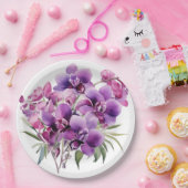 Paarse en witte orchideeën bruiloft papieren bordje (Feest)