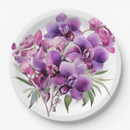 Paarse en witte orchideeën bruiloft papieren bordje
