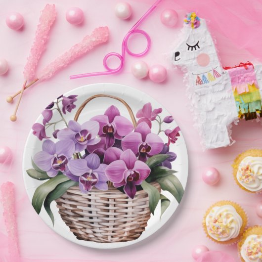 Paarse en witte orchideeën bruiloft papieren bordje (Feest)