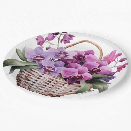 Paarse en witte orchideeën bruiloft papieren bordje (Gekanteld)