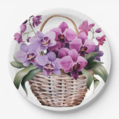 Paarse en witte orchideeën bruiloft papieren bordje (Voorkant)