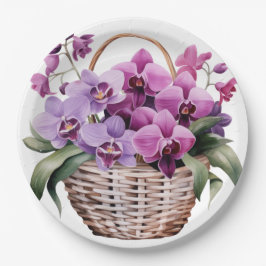 Paarse en witte orchideeën bruiloft papieren bordje