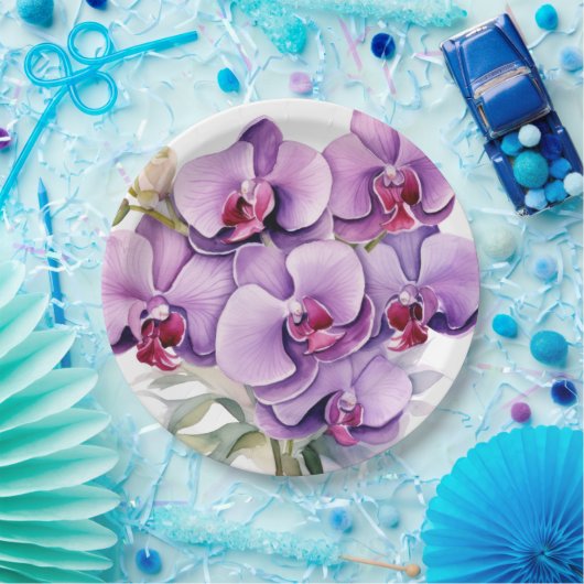 Paarse en witte orchideeën bruiloft papieren bordje (Feest)