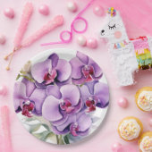 Paarse en witte orchideeën bruiloft papieren bordje (Feest)