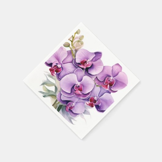 Paarse en witte orchideeën bruiloft servet (Hoek)