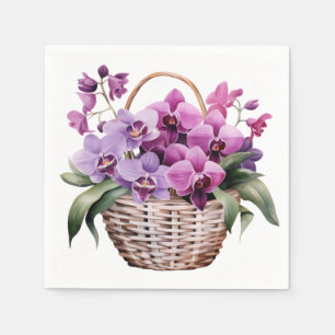 Paarse en witte orchideeën bruiloft servet