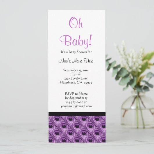 Paarse en witte pacock Baby shower Kaart (Staand voorkant)