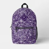 Paarse en witte  Paisley Patroon Monogram Bedrukte Rugzak (Voorkant)