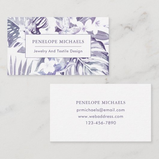  Paarse en witte palmbladeren Visitekaartje (Voorkant / Achterkant)