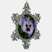 Paarse en witte pansieën, kleurrijke Floral Tin Sneeuwvlok Ornament (Links)