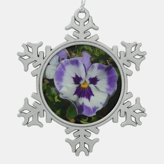 Paarse en witte pansieën, kleurrijke Floral Tin Sneeuwvlok Ornament (Voorkant)