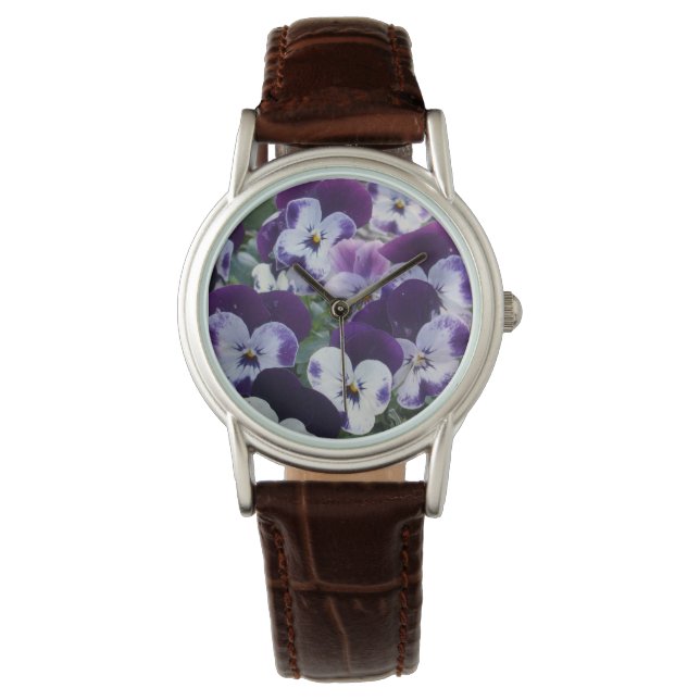  Paarse en witte pansies, Horloge (Voorkant)