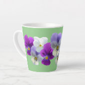 Paarse en witte Pansies Lichte groene latte Mok (Linkerhoek)