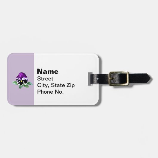 Paarse en witte Pansy Bagagelabel (Voorkant horizontaal)