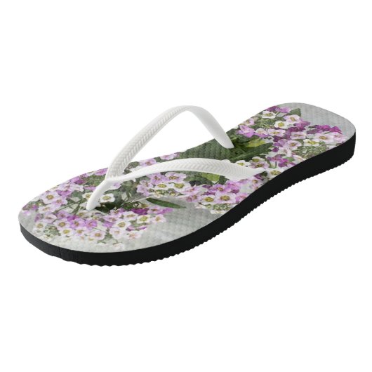 Paarse en witte petunia teenslippers (Schuin)