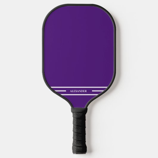 Paarse en witte Pickleball Paddle met naam (Voorkant)