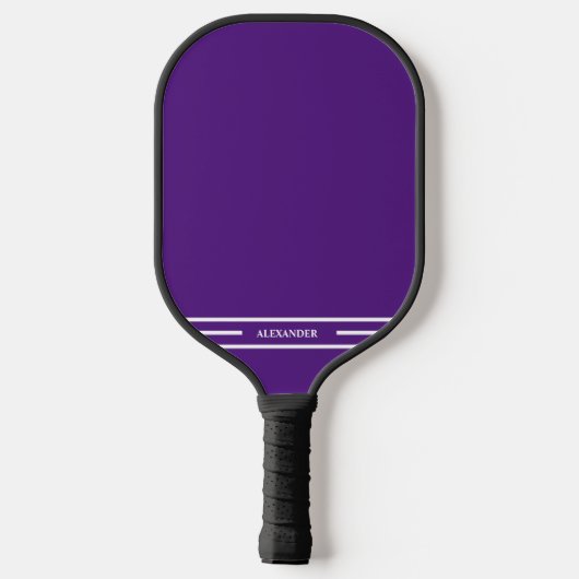 Paarse en witte Pickleball Paddle met naam (Achterkant)