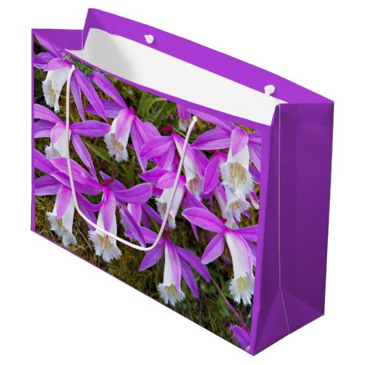 Paarse en witte pileione orchids Floral Groot Cadeauzakje (Voorkant Gekanteld)