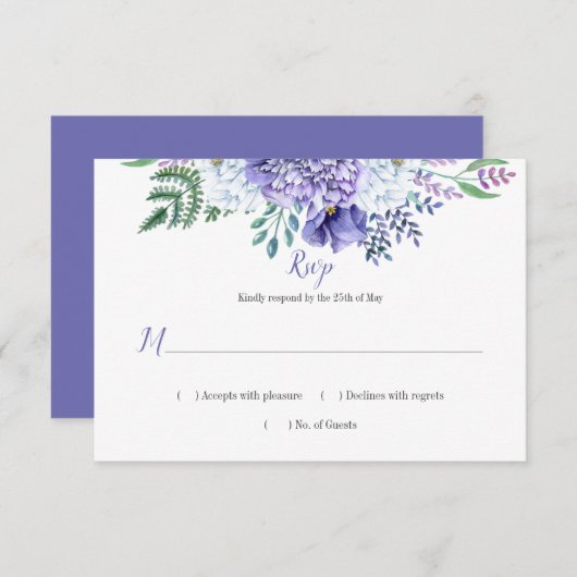 Paarse en witte pioenen papaver groen RSVP (Voorkant / Achterkant)