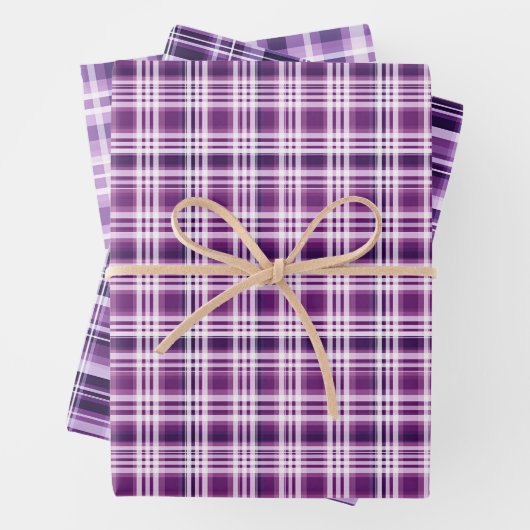 Paarse en witte Plaid Trio Inpakpapier Vel (In situ)