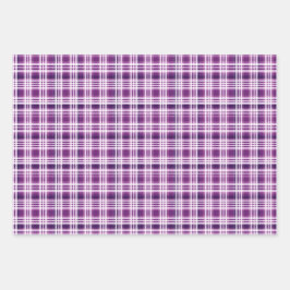 Paarse en witte Plaid Trio Inpakpapier Vel