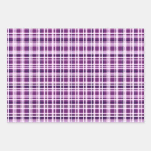 Paarse en witte Plaid Trio Inpakpapier Vel (Voorkant)