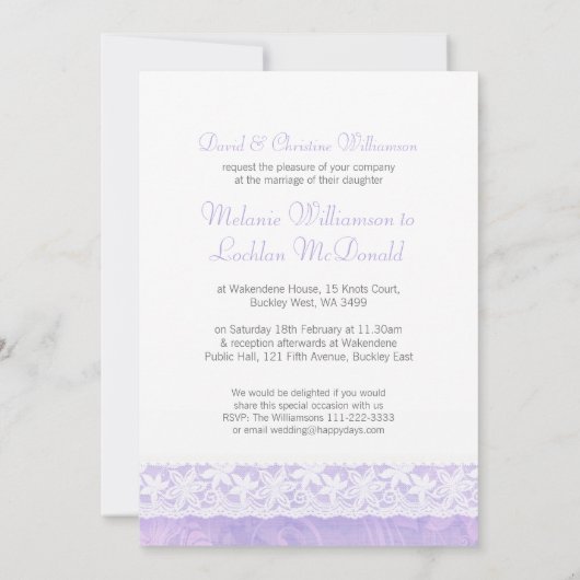 Paarse en witte plek officiële trouwuitnodiging kaart (Achterkant)
