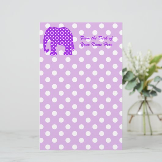 Paarse en witte poka Dots Elephant Briefpapier (Staand voorkant)