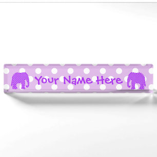 Paarse en witte poka Dots Elephant Naambordje