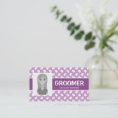 Paarse en witte pokken met uw foto - Dog Groomer Visitekaartje (Staand voorkant)
