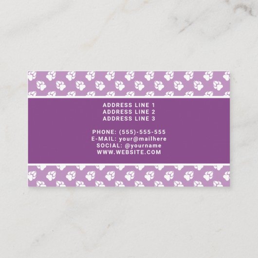 Paarse en witte pokken met uw foto - Dog Groomer Visitekaartje (Achterkant)