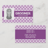 Paarse en witte pokken met uw foto - Dog Groomer Visitekaartje (Voorkant / Achterkant)