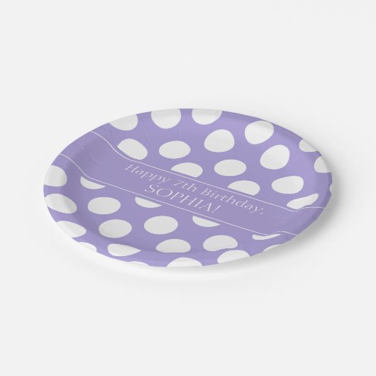 Paarse en witte Polka Dot Paper Borden Papieren Bordje (Gekanteld)
