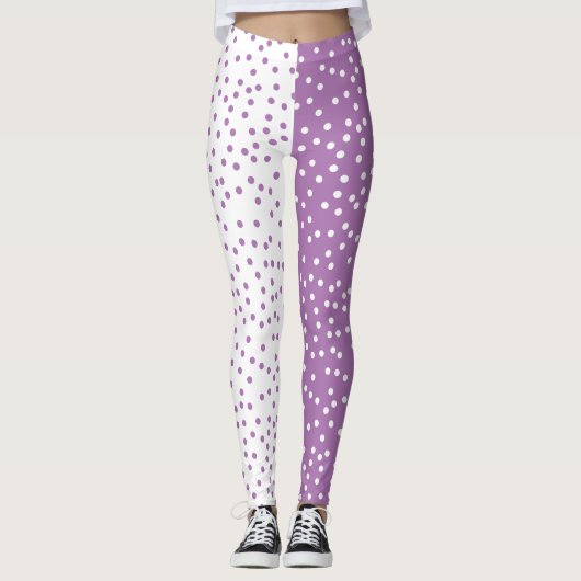 Paarse en witte pooldots kleurenblok leggings (Voorkant)