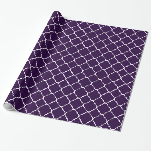 Paarse en witte Quatrefoil Cadeaupapier (Uitgerold)