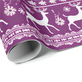 Paarse en witte rendierbloem Modern Christmas Cadeaupapier (Rol Hoek)