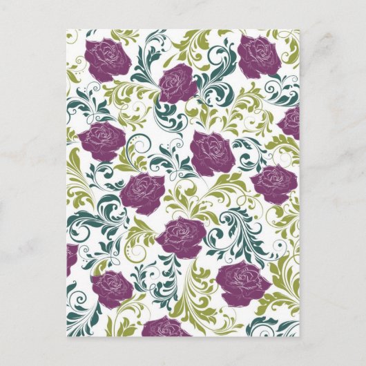 Paarse en witte Retrostijl Roos Monogram patroon Briefkaart (Voorkant)