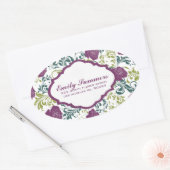 Paarse en witte Retrostijl Roos Monogram patroon Ovale Sticker (Envelop)