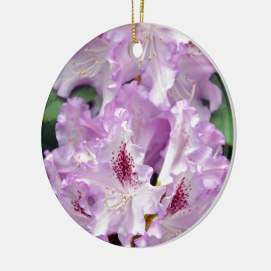 Paarse en witte rododendronbloemen keramisch ornament (Links)