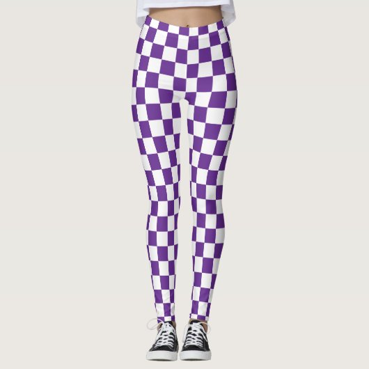 paarse en witte schaakbordpatroon leggings (Voorkant)