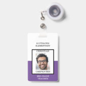 Paarse en Witte School Foto Docent Badge (Voorzijde met uittrekbare clip)