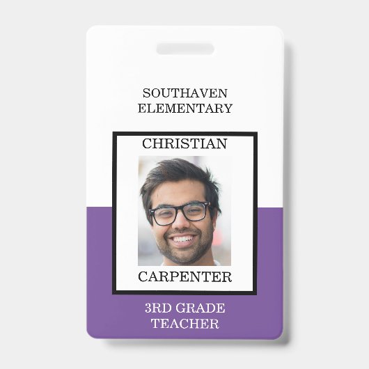 Paarse en Witte School Fotoleraar Badge (Voorzijde)