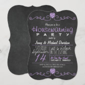 Paarse en witte schoolbord housewarming party kaart (Voorkant / Achterkant)