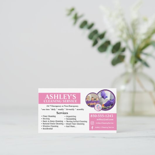 Paarse en witte schoonmaak Service Visitekaartje (Staand voorkant)