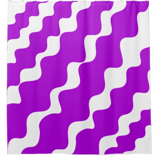 Paarse en witte schuine golven patroon douchegordijn (Voorkant)