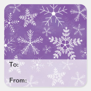 Paarse en witte sneeuwvlok Pattern Gift Labels
